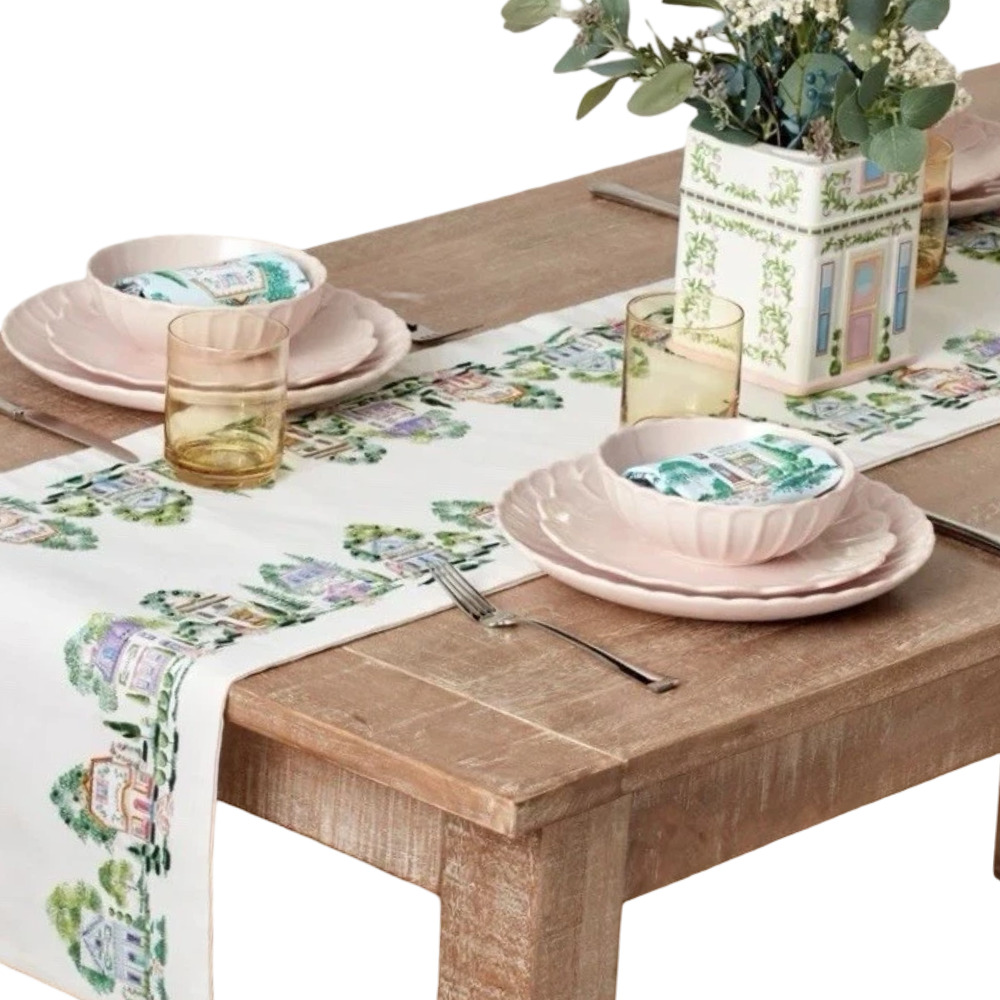 Lenox Spice Village White Pastel Table Runner 14 in X 90 in Cottagecore NEW Tags
